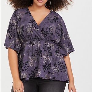 LILY-GREY METALLIC FOIL GEORGETTE BABYDOLL BLOUSE